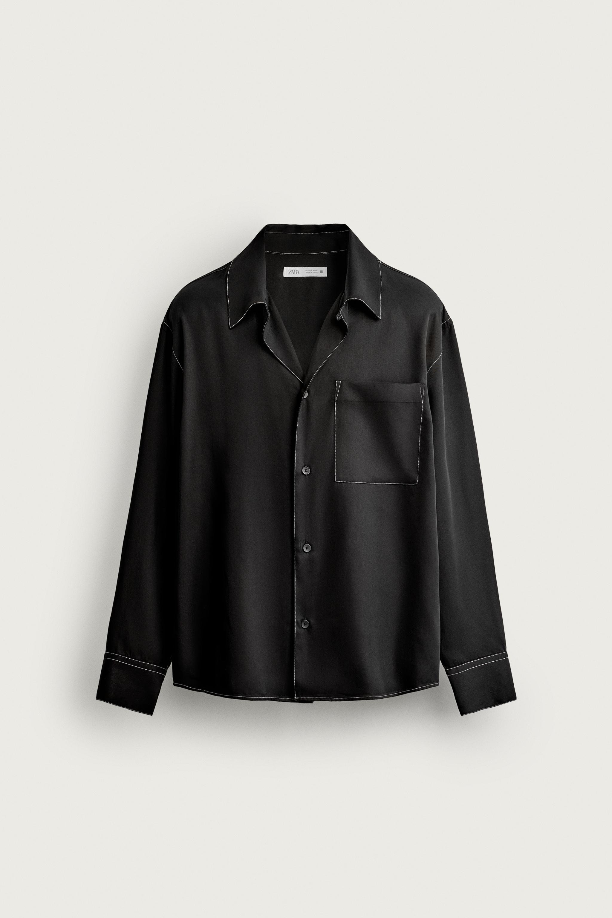 CONTRAST STITCH FLUID SHIRT — Black
