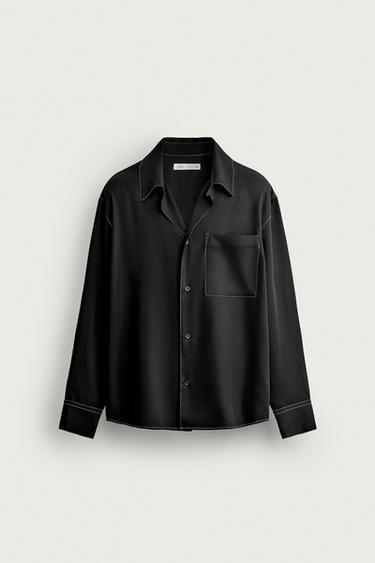 CONTRAST TOPSTITCHING FLOWING SHIRT - Black by Zara