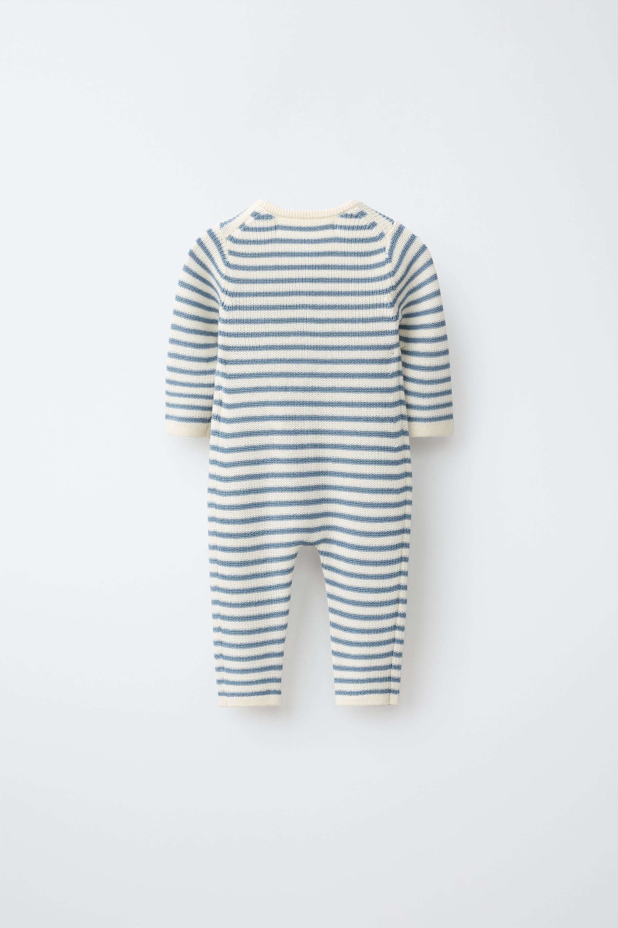 STRIPED KNIT JUMPSUIT — Ecru / Blue