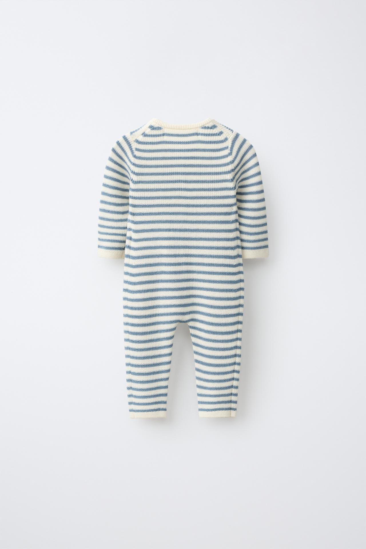 STRIPED KNIT JUMPSUIT — Ecru / Blue
