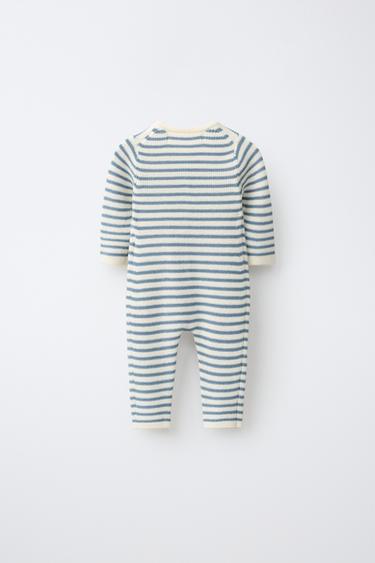 STRIPED KNIT JUMPSUIT — Ecru / Blue 2