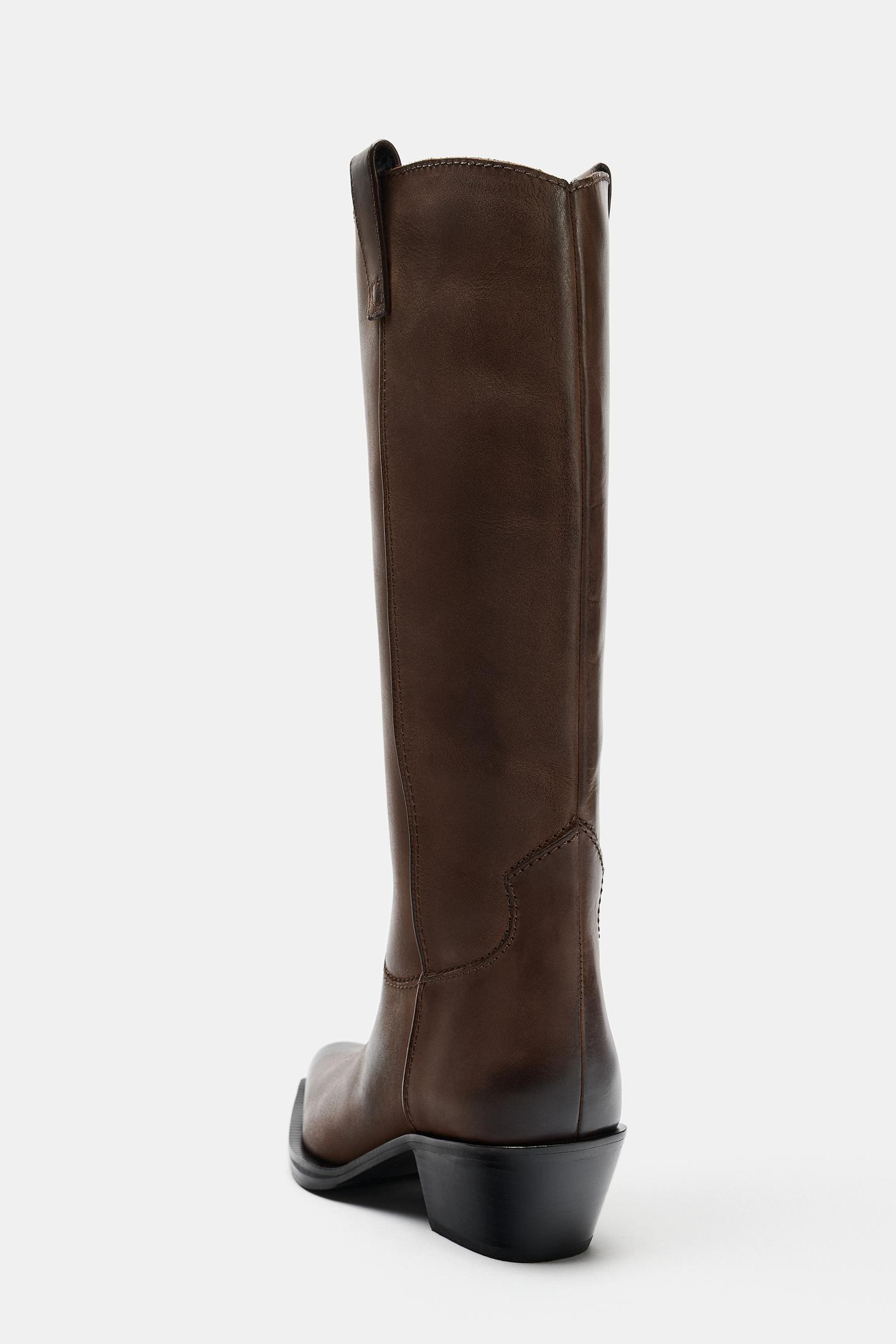 Ботинки Zara Leather Cowboy, цвет: Коричневый — фото 7