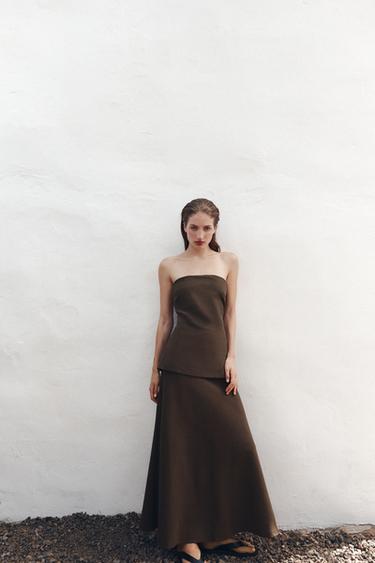 STRAPLESS DRESS ZW COLLECTION - Brown by Zara