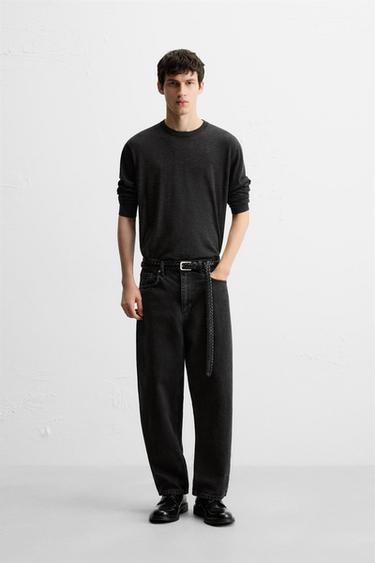 TAPERED WIDE-LEG JEANS - Black by Zara