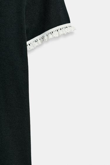 T-SHIRT MANCHES COURTES DENTELLE - Noir / Blanc de Zara - Image 7
