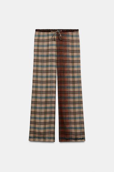 ZW COLLECTION CHECKED FLOWING TROUSERS - Reds by Zara - Image 0