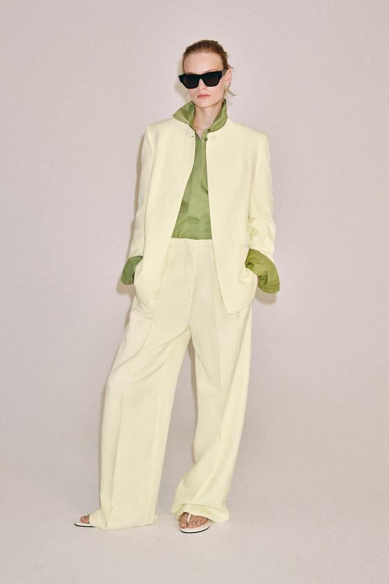Zara ZW COLLECTION PLEATED PANTS - Yellow - Image 0