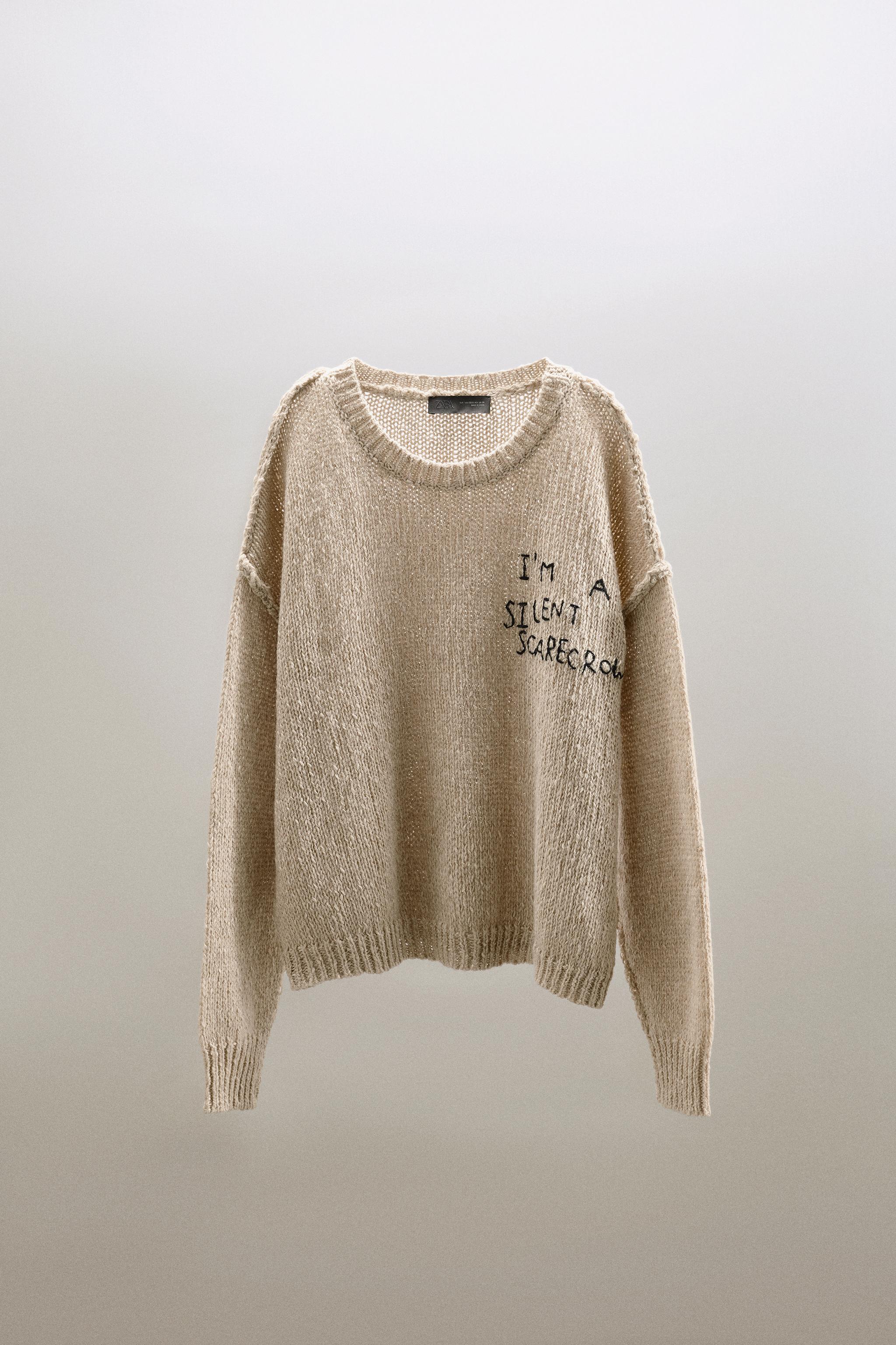 EMBROIDERED TEXT WOOL SWEATER - Brown / Taupe | ZARA Canada