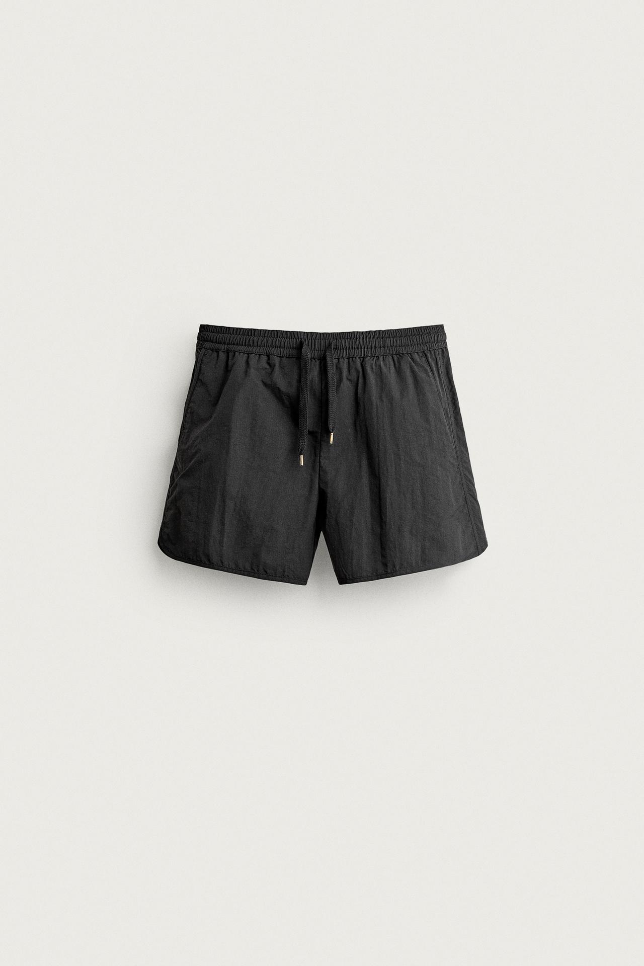 TEXTURED SHORT SWIM SHORTS — Black