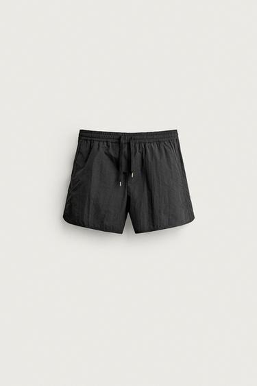 TEXTURED SHORT SWIM SHORTS — Black 1