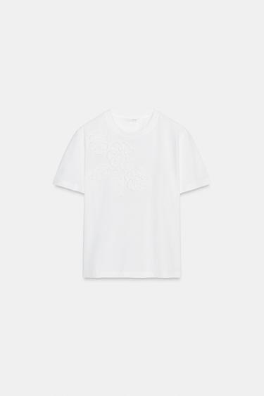 TRICOU CU FLOARE ÎN FAȚĂ - Alb de la Zara