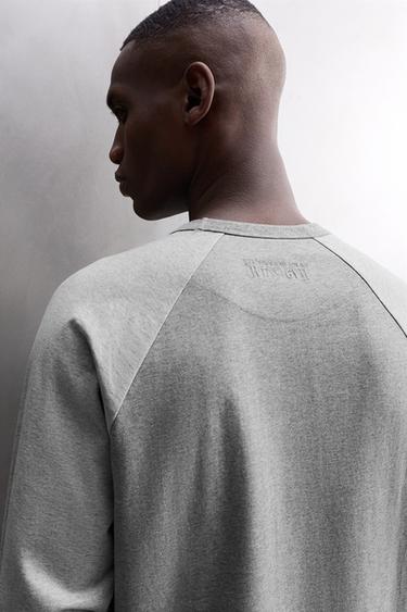 EMBROIDERED LONG SLEEVE COLOUR BLOCK T-SHIRT - Grey marl by Zara - Image 6