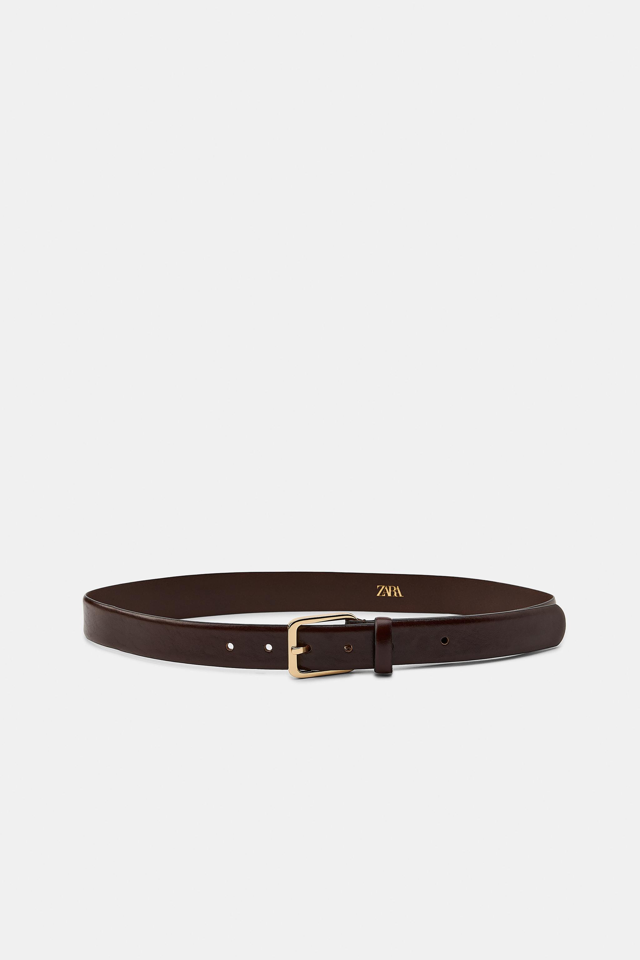 100%レザー スクエアバックルベルト - ブラウン | ZARA Japan / 日本