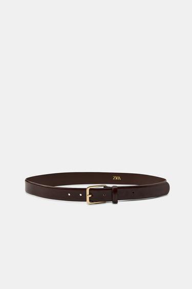 100% LEATHER BELT WITH SQUARE BUCKLE - Brown by Zara