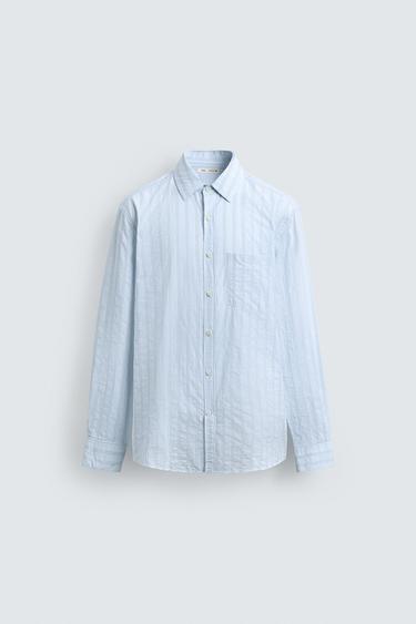 CAMISA REGULAR FIT RAYAS - Celeste claro de Zara