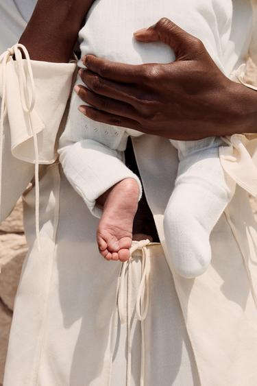 Zara POINTELLE CONVERTIBLE FOOTED ONE-PIECE PAJAMAS - Oyster-white