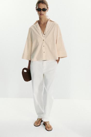 STRIPED POPLIN SHIRT WITH WIDE SLEEVES - Printed by Zara - Image 0