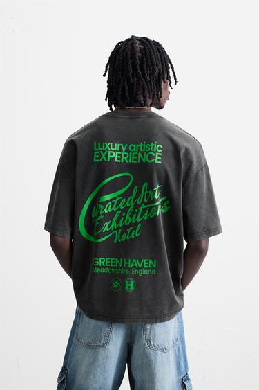 WASHED TEXT T-SHIRT - Anthracite grey by Zara - Image 2