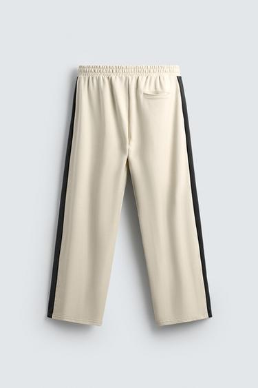 PANTALON DE JOGGING COUPE LARGE AVEC BANDES - Blanc ivoire de Zara - Image 7