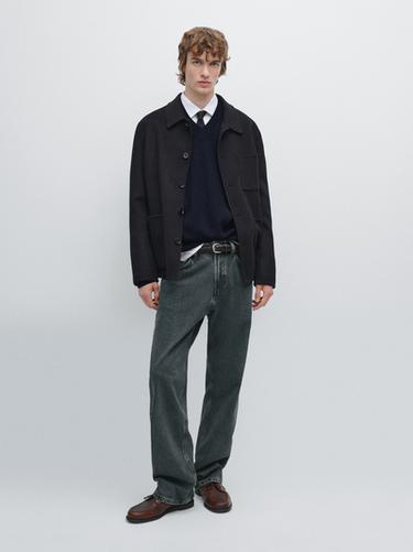 Sobrecamisa bolsillos tejido doble mezcla lana - Marino de Zara