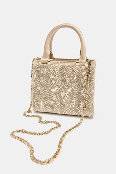 SATINY FAUX PEARL HANDBAG - Beige by Zara