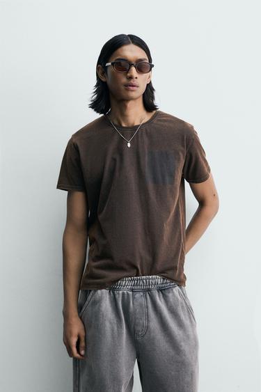 FADED SLOGAN PRINT T-SHIRT - Brown by Zara - Image 1