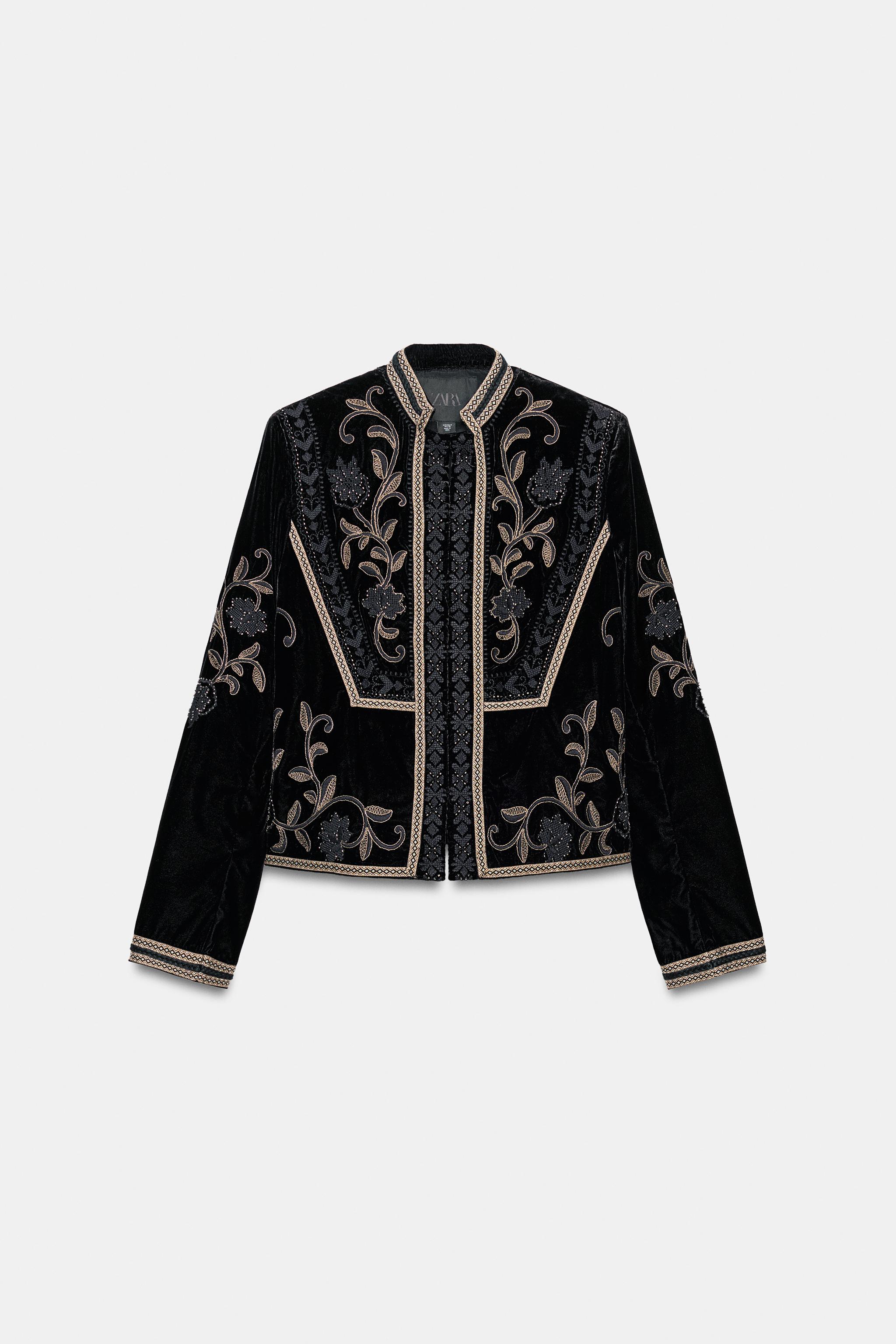 VELVET JACKET WITH EMBROIDERY AND BEADS ZW COLLECTION