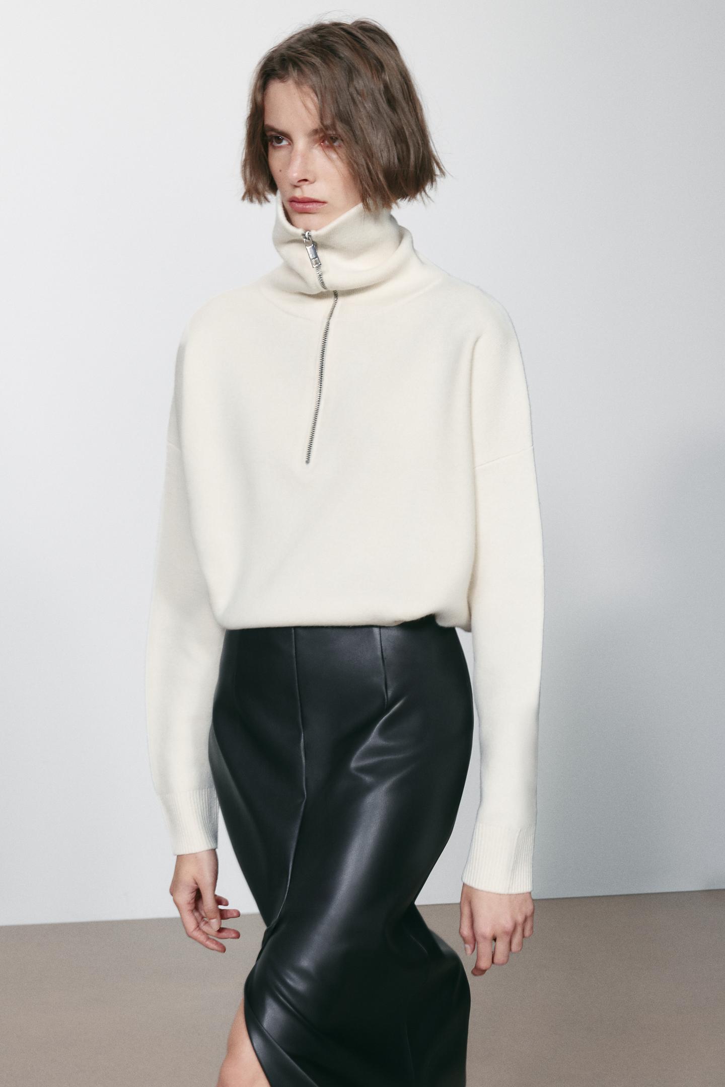 Женский свитер Zara 96% Wool Oversized Mock Neck, цвет: Белый — фото 2