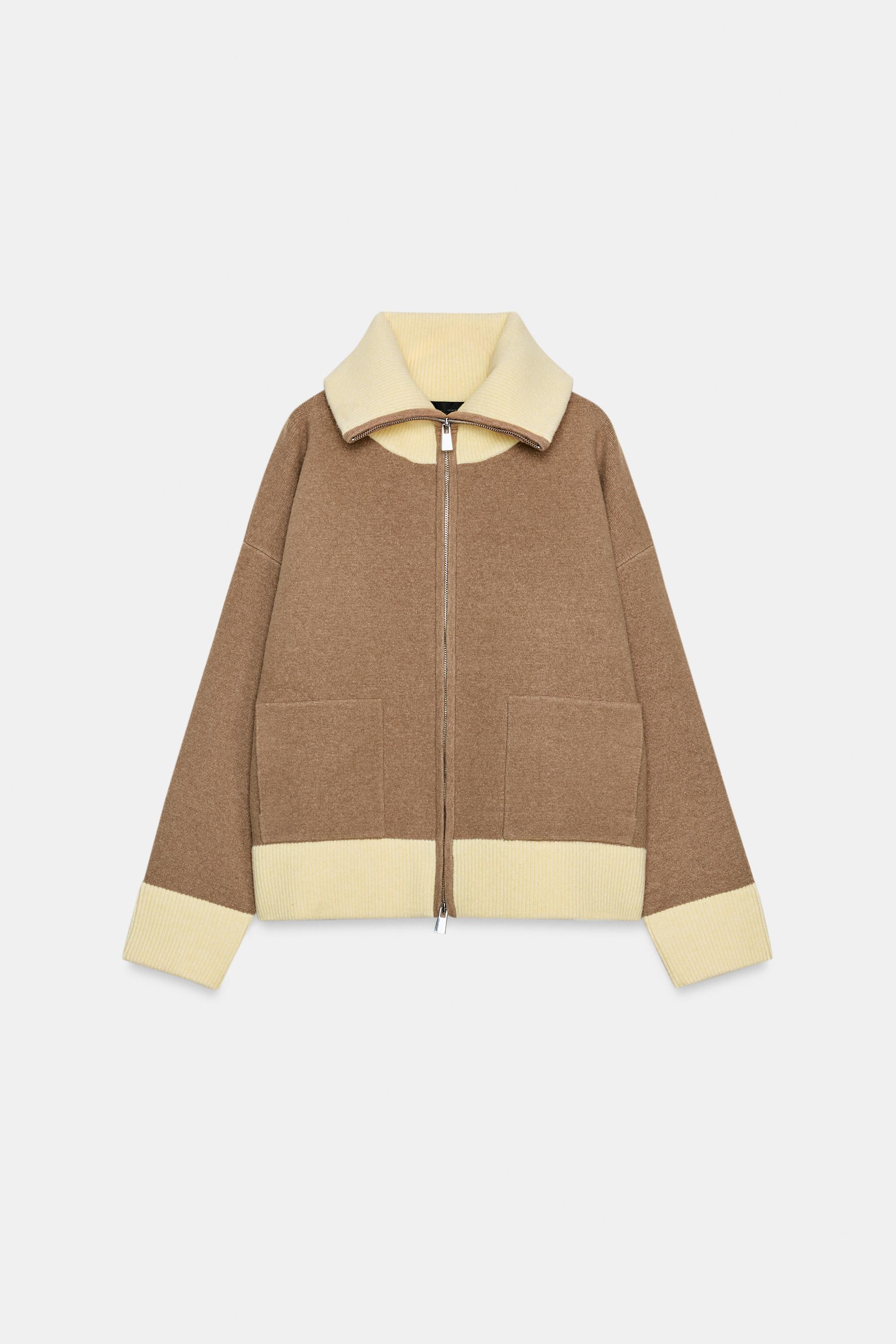 zara アウター　ラージラペルニット　ブークレニットカーディガン 210.jpg