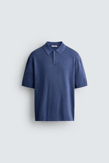 WASHED RELAXED FIT KNIT POLO SHIRT - Cornflower blue by Zara