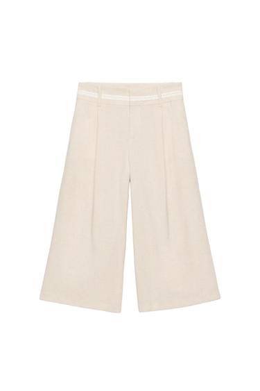 Zara LONG LINEN LACE TRIM SHORTS - Ecru