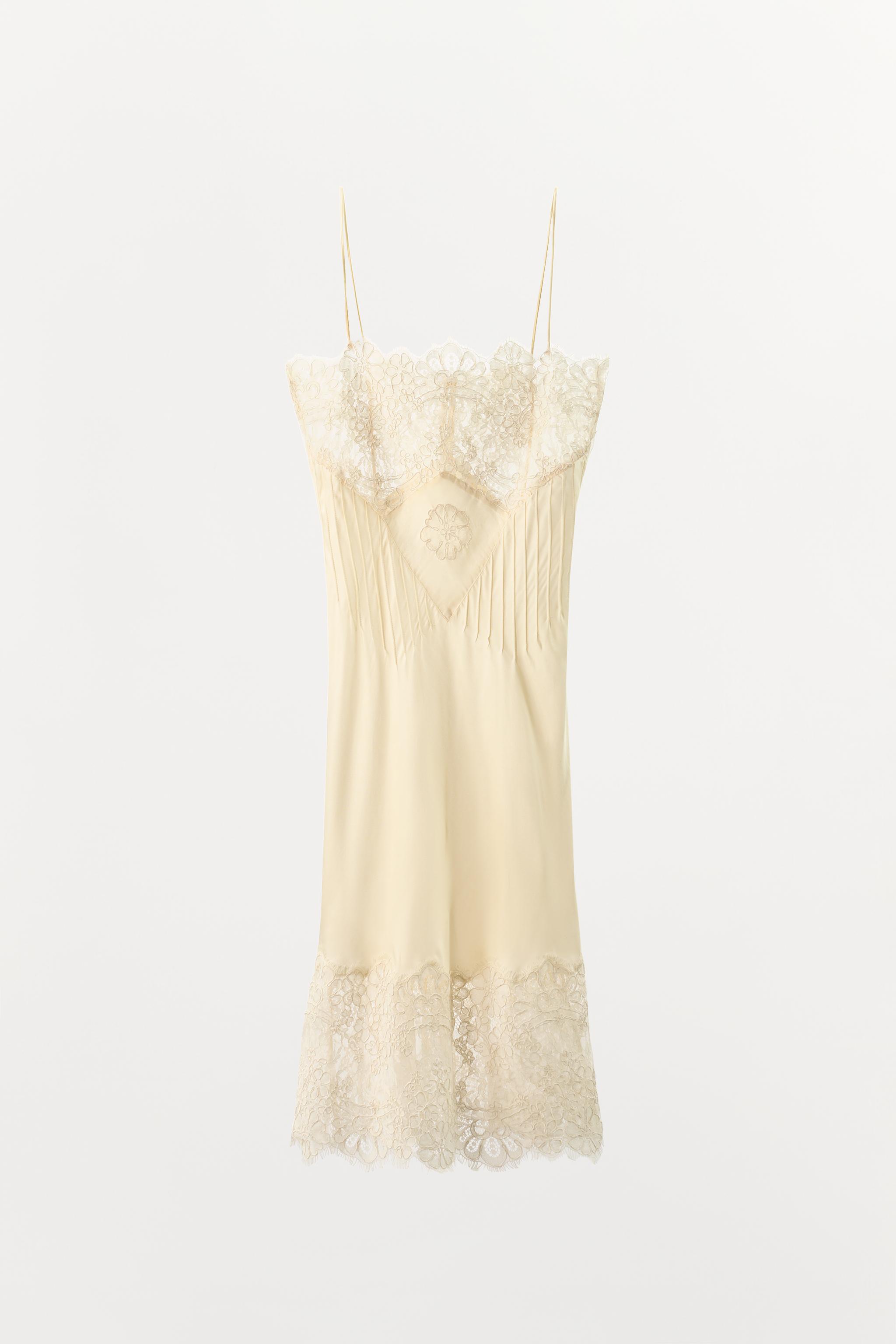 SATIN LACE SLIP DRESS - Ecru | ZARA United States SATIN LACE SLIP DRESS - Ecru | ZARA United States