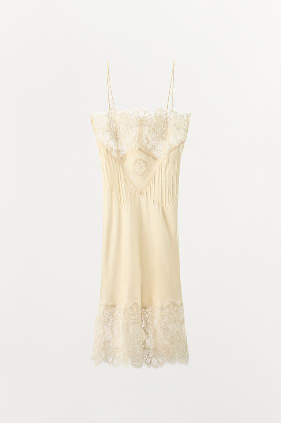 zara lace camisole dress SATIN CAMISOLE DRESS WITH LACE - White