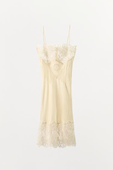 ROBE STYLE LINGERIE SATINÉE DENTELLE - Écru de Zara - Image 4