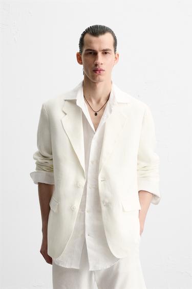 Zara 100% LINEN SUIT BLAZER - White