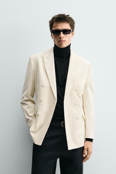 DOUBLE-BREASTED CORDUROY BLAZER - Ecru by Zara