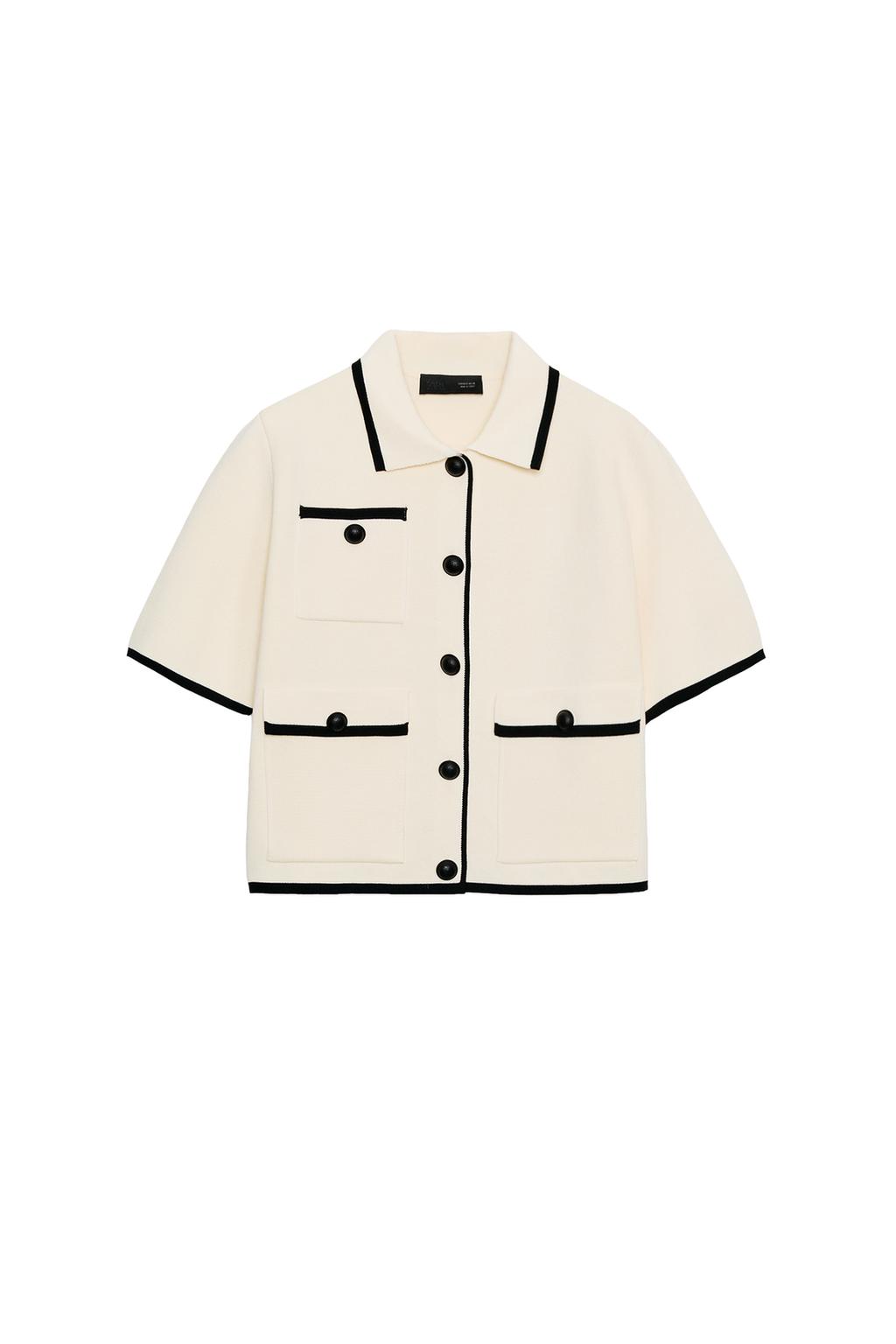 SHORT SLEEVE CONTRAST TRIM CARDIGAN - image 3