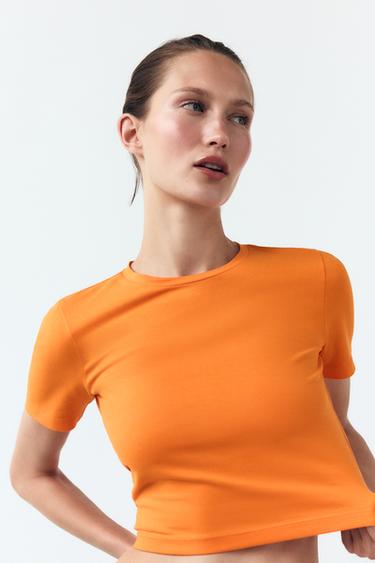 CROPPED SHORT SLEEVE T-SHIRT - Orange by Zara