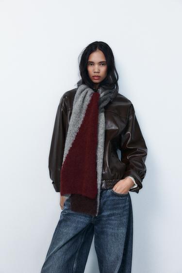 Zara PRINTED ALPACA BLEND SCARF - Burgundy