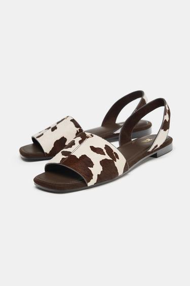 SANDALES PLATES EN CUIR EFFET FOURRURE - Multicolore de Zara - Image 1