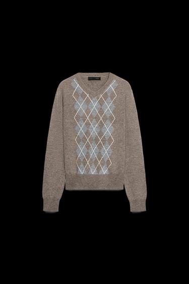 DIAMOND-PATTERN WOOL SWEATER - brown vigore by Zara - Image 0
