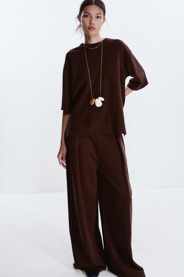 WASHED EFFECT INTERLOCK T-SHIRT - Dark brown by Zara