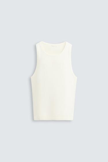 Zara TEXTURED KNIT TANK TOP - Ecru