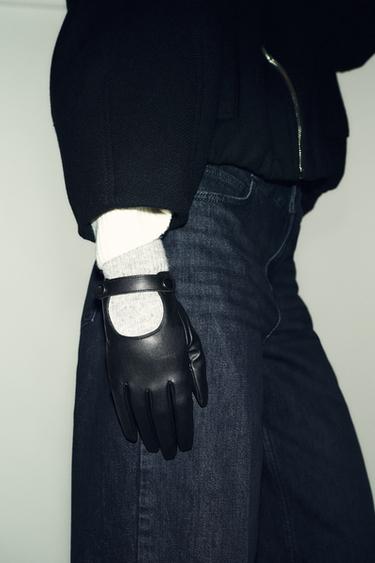 GUANTES EFECTO PIEL COMBINADO - Negro de Zara