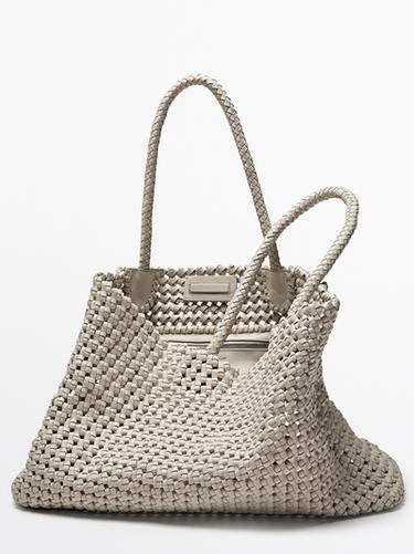Zara Braided nappa leather shopper bag - White - Image 0