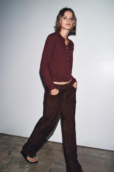 PLAIN KNIT POLO SHIRT - Burgundy by Zara