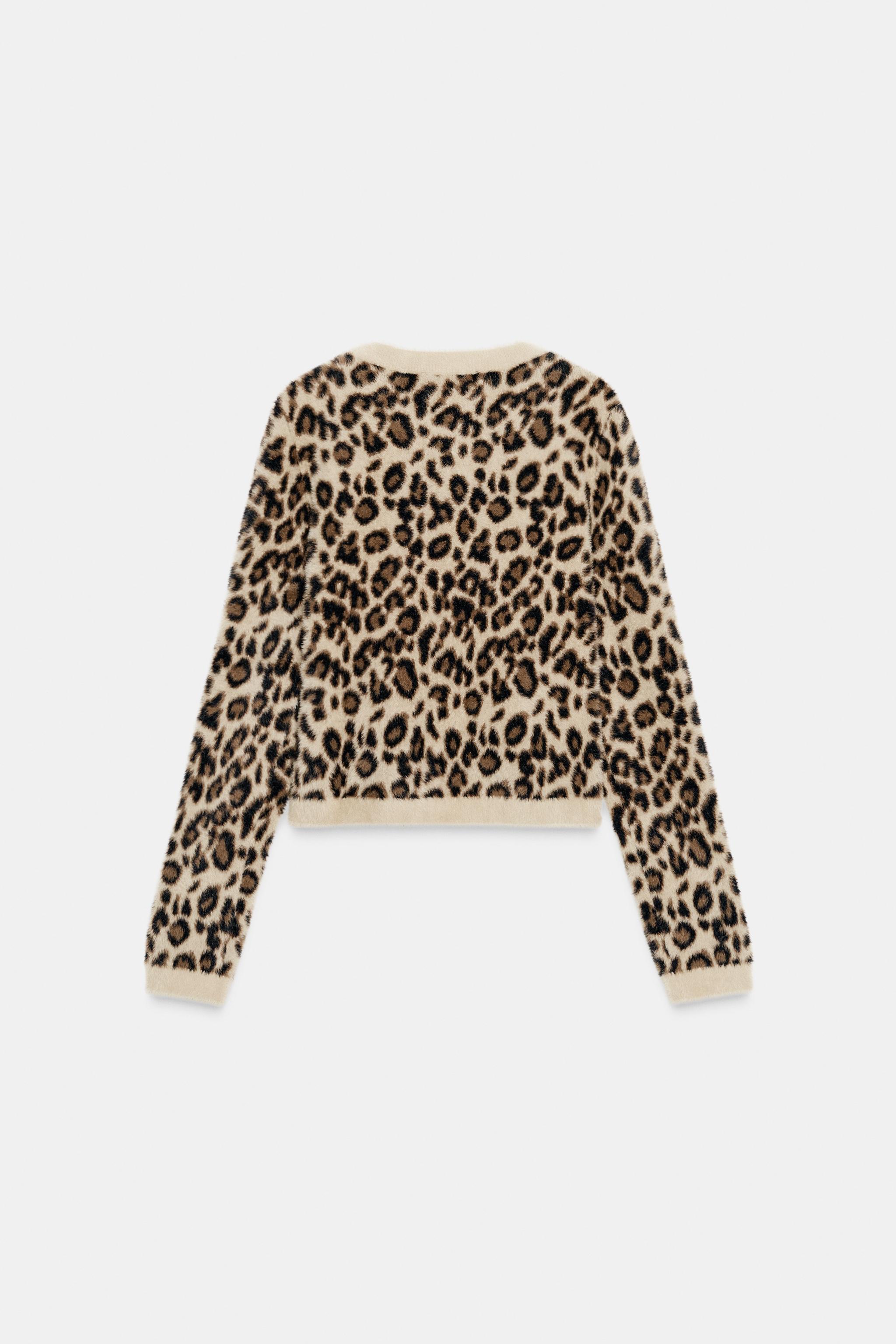 FAUX FUR ANIMAL PRINT KNIT JUMPER