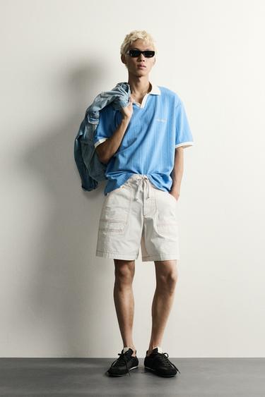 RELAXED FIT EMBROIDERED TEXT POLO SHIRT - Light blue by Zara - Image 0