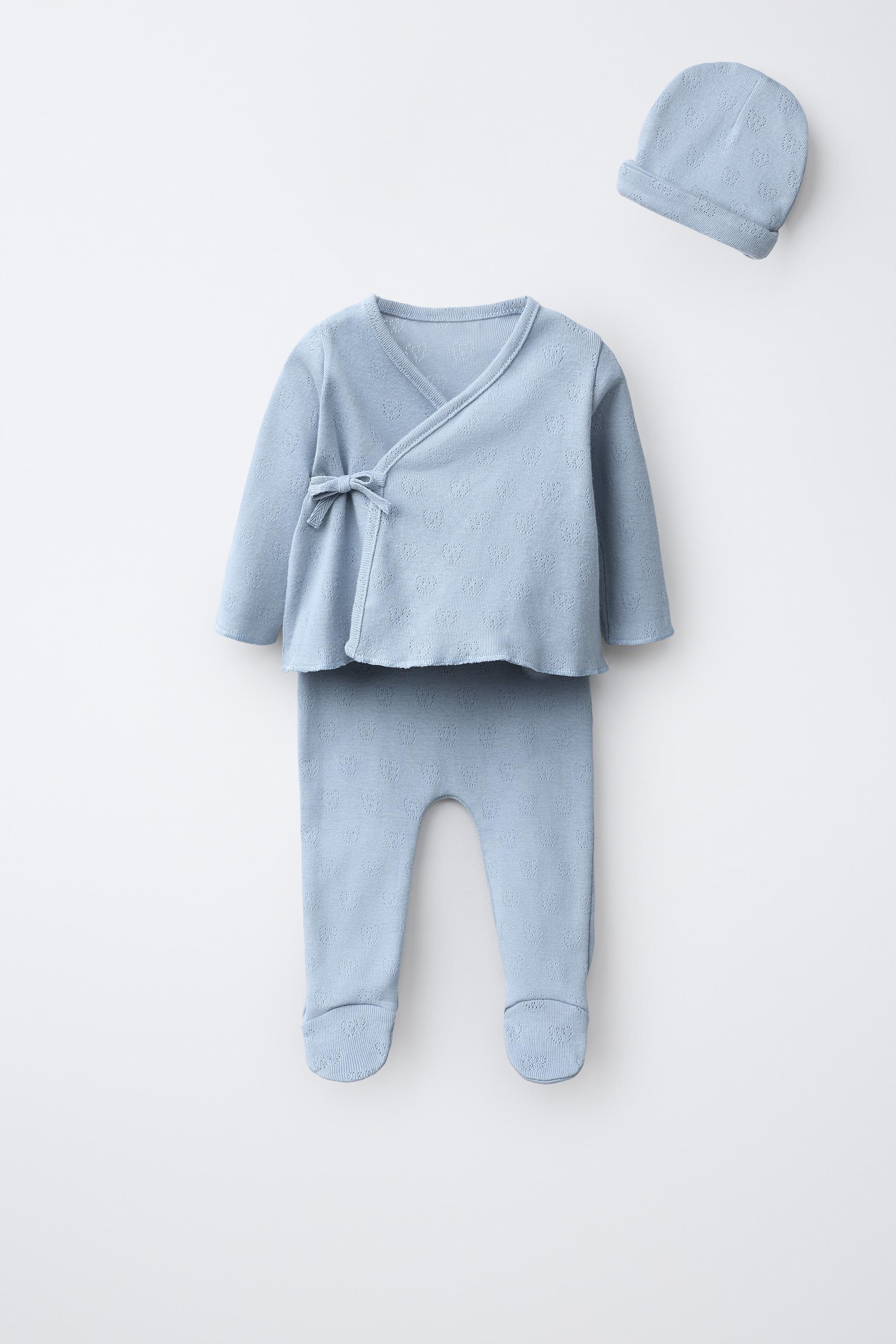 POINTELLE NEWBORN SET AND POUCH — Blue