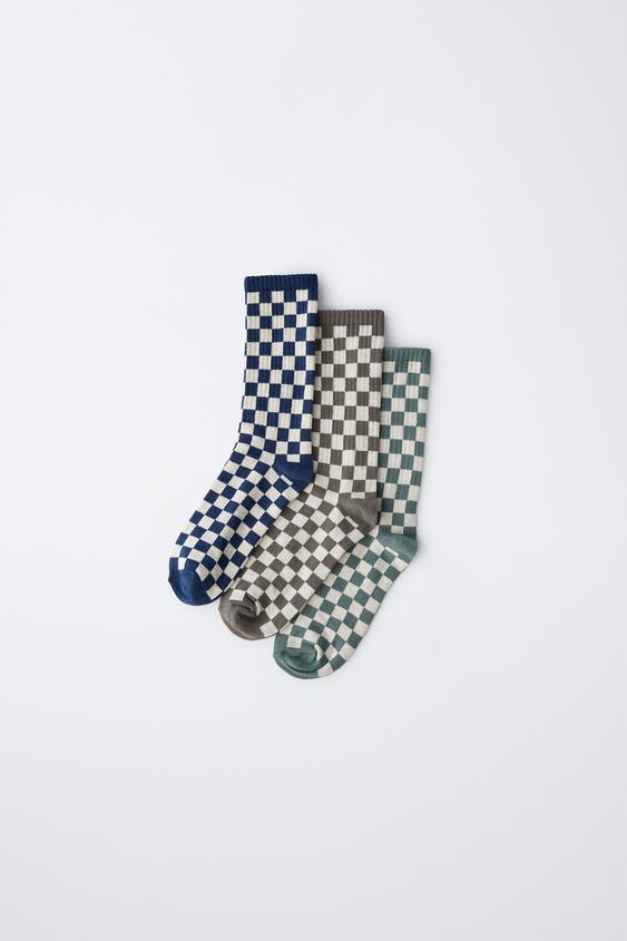 LOT DE TROIS CHAUSSETTES MI-Hautes À DAMIER - Beige clair de Zara - Image 0